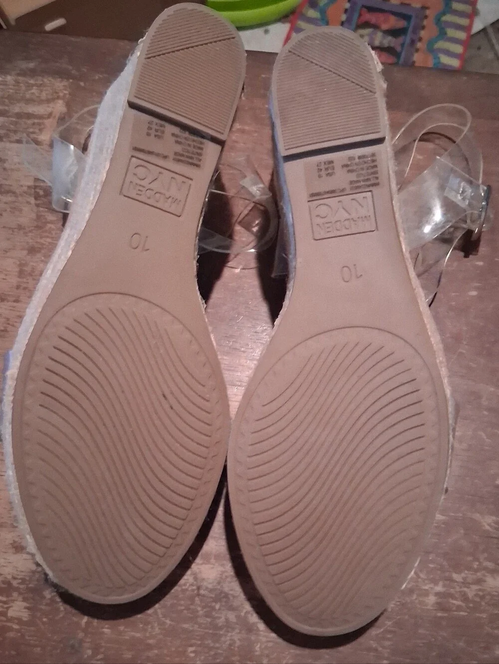 Madden NYC Clear Strap Espadrille Wedge Sandals in Nude